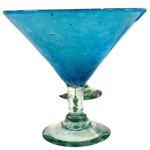 Crate and Barrel Calypso Aqua Handblown Seeded Martini Dessert Glasses-Set of 4 - Picture 2 of 9